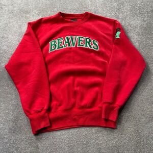 Minot State University Beavers Sweatshirt Mens Medium Red Embroidered Crewneck